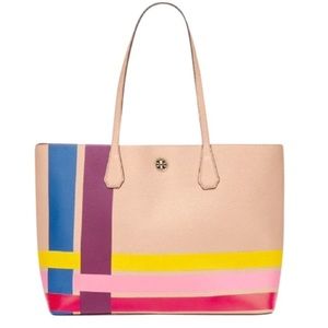 TORY BURCH BLAKE VARIEGATED STRIPED TOTE